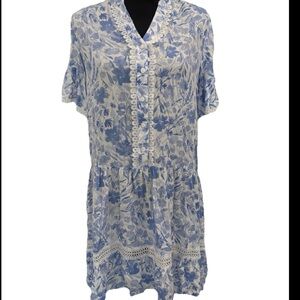 Anany Costal Floral Lace Blue And White Flow Mini Dress Size Small